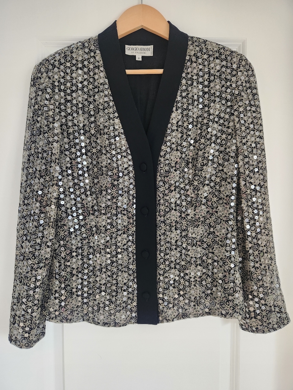 Vintage Giorgio Armani Button Front Silk Sequin Blazer Size 8